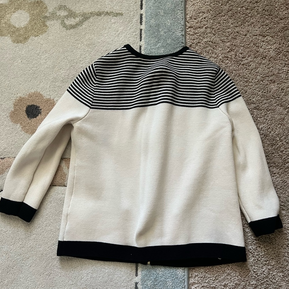 Talbots French black and white line cardigan usa Medium petite - Picture 4 of 12